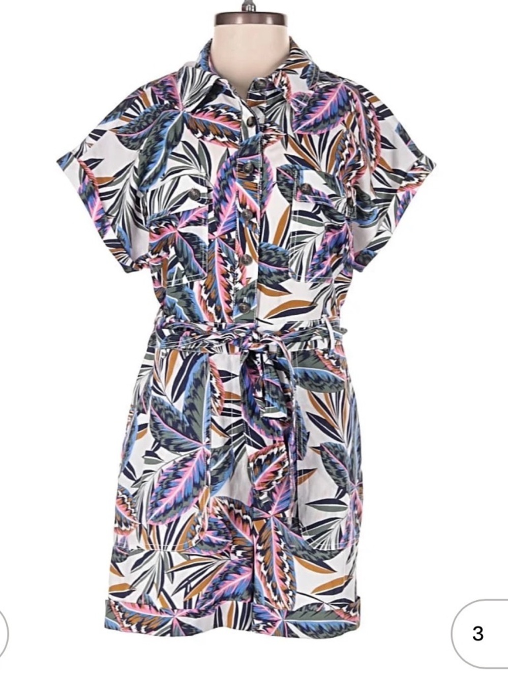 Boden White Multi-Color Tropical Leaf Print Jumpsuit